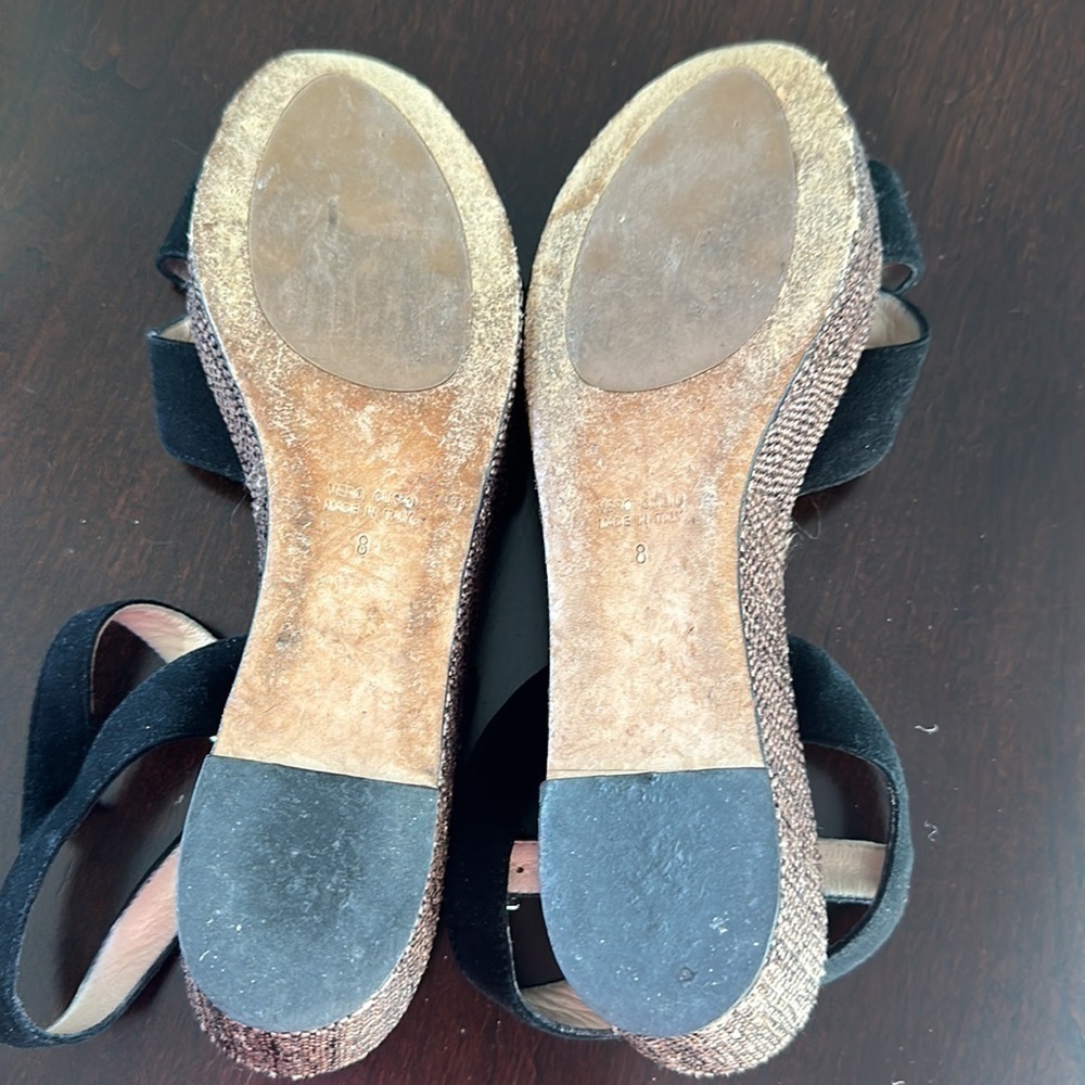 Aquatalia Platform Wedge Sandal Black Suede Woven Heel Sz 8 Quiet Luxury Classic - Picture 8 of 11